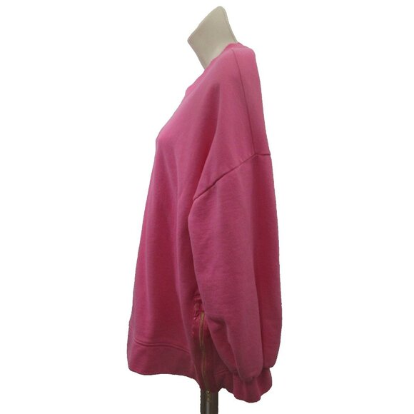 Crown & Ivy Sweatshirt Women's Medium Pink Side Gold Zipper 100% Cotton Pullover - Picture 2 of 8